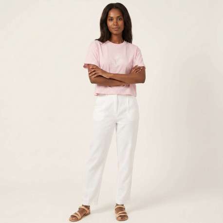 T-shirt en coton biologique rose uni pourvu de broderies coquillages - Image 5
