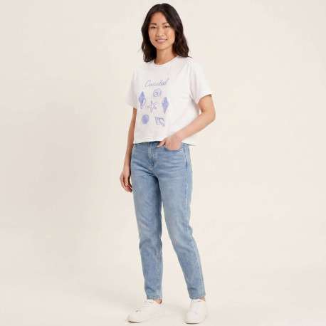 T-shirt en coton biologique blanc uni avec des coquillages brodés - Image 4