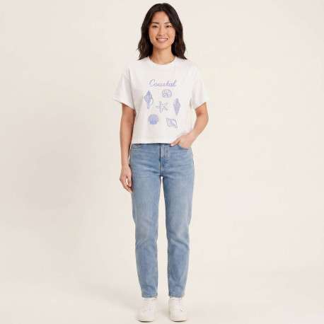 T-shirt en coton biologique blanc uni avec des coquillages brodés - Image 5