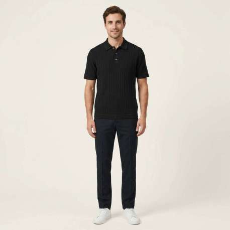Polo en coton mélangé noir pourvu d'un col boutonnée et de manches courtes - Image 4