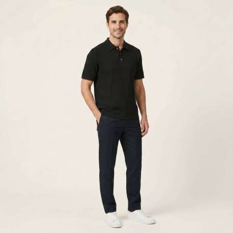 Polo en coton mélangé noir pourvu d'un col boutonnée et de manches courtes - Image 5