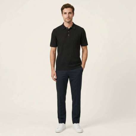 Polo en coton mélangé noir pourvu d'un col boutonnée et de manches courtes - Image 6