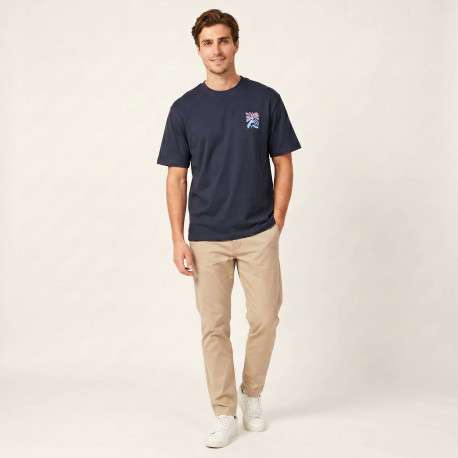 T-shirt en coton biologique marine uni pourvu d'un imprimé fleur - Image 6