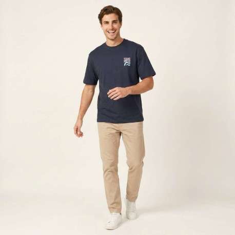 T-shirt en coton biologique marine uni pourvu d'un imprimé fleur - Image 7