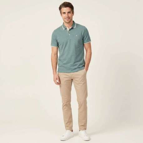 Polo en coton biologique bleu vert uni avec une coupe slim et un col à revers - Image 2