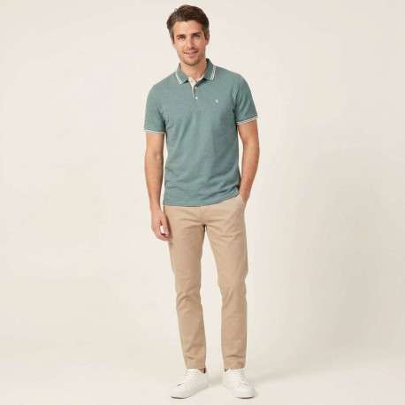 Polo en coton biologique bleu vert uni avec une coupe slim et un col à revers - Image 3
