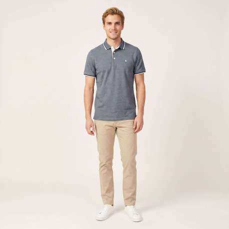 Polo en coton biologique bleu gris uni avec une coupe slim et un col à revers - Image 2