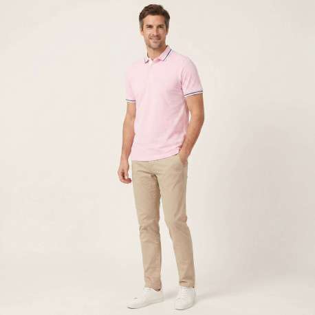 Polo en coton biologique rose uni avec une coupe slim et un col à revers - Image 4