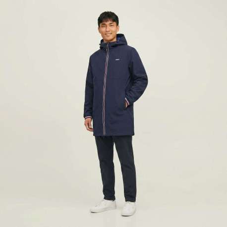 Parka marine unie avec une coupe droite un col à capuche et un zip - Image 4