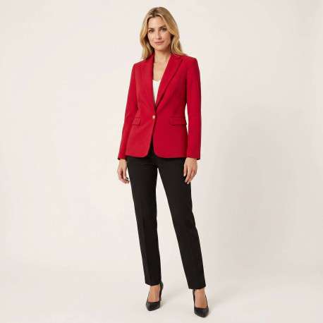 Blazer rouge uni pourvu d'un col à revers et d'une coupe droite - Image 4
