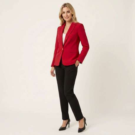Blazer rouge uni pourvu d'un col à revers et d'une coupe droite - Image 5