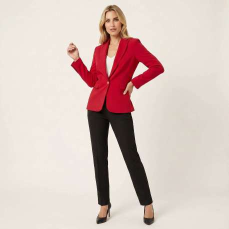 Blazer rouge uni pourvu d'un col à revers et d'une coupe droite - Image 6
