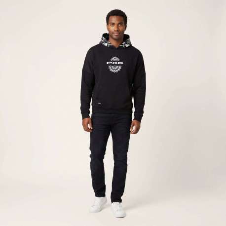 Pull noir à motifs avec une coupe droite à capuche et à manches longues - Image 4