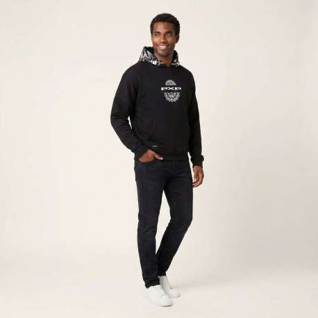 Pull noir à motifs avec une coupe droite à capuche et à manches longues - Image 5