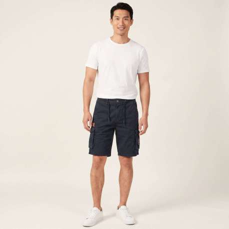 Short cargo en coton marine uni pourvu d'une coupe droite et de multiples poches - Image 4