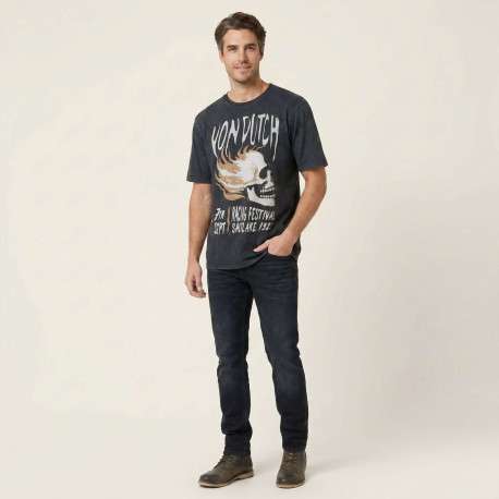 T-shirt en coton anthracite avec un imprimé à l'avant et une coupe droite - Image 5