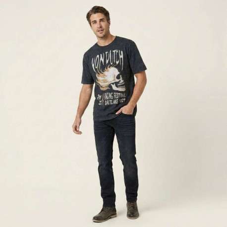 T-shirt en coton anthracite avec un imprimé à l'avant et une coupe droite - Image 6