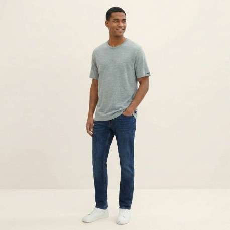 T-shirt en coton kaki uni avec une coupe droite et un col rond - Image 4