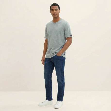 T-shirt en coton kaki uni avec une coupe droite et un col rond - Image 5