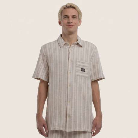 Chemise en coton mélangé beige à coupe droite ornée d'un motif à rayures - Image 3
