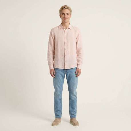 Chemise en lin rose à coupe droite pourvue d'un col à revers - Image 3