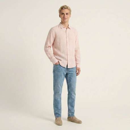 Chemise en lin rose à coupe droite pourvue d'un col à revers - Image 4