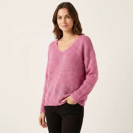 Pull rose à coupe ample pourvu d'un col arrondi et de manches longues - Image 4