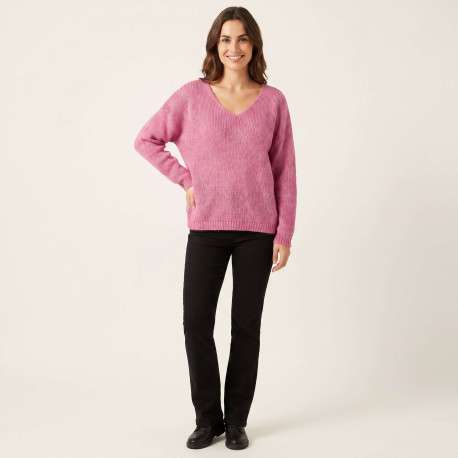 Pull rose à coupe ample pourvu d'un col arrondi et de manches longues - Image 5