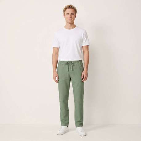 Pantalon Milak en coton vert à coupe droite pourvu d'une taille élastiquée - Image 4