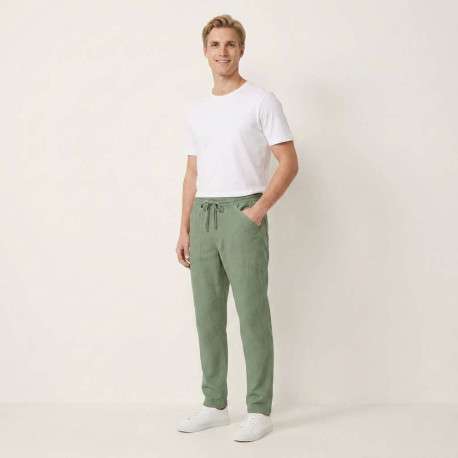 Pantalon Milak en coton vert à coupe droite pourvu d'une taille élastiquée - Image 5