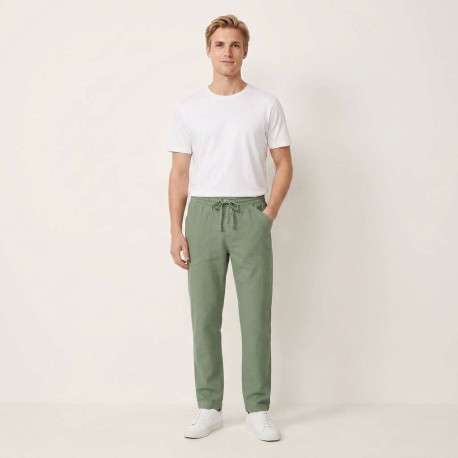 Pantalon Milak en coton vert à coupe droite pourvu d'une taille élastiquée - Image 6