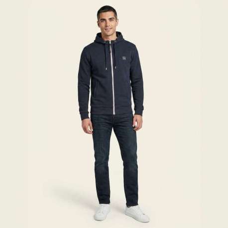 Sweat zippé en coton mélangé nuit uni avec une coupe droite et une capuche - Image 4