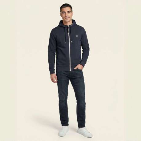 Sweat zippé en coton mélangé nuit uni avec une coupe droite et une capuche - Image 5