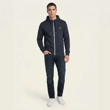 Sweat zippé en coton mélangé nuit uni avec une coupe droite et une capuche - Image 6