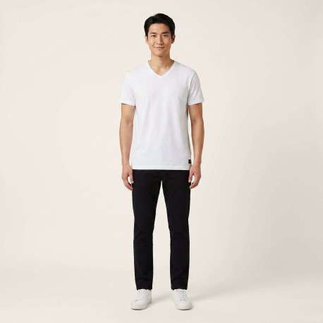 T-shirt en coton blanc uni avec une coupe droite et un col v - Image 4
