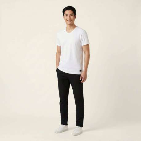 T-shirt en coton blanc uni avec une coupe droite et un col v - Image 5