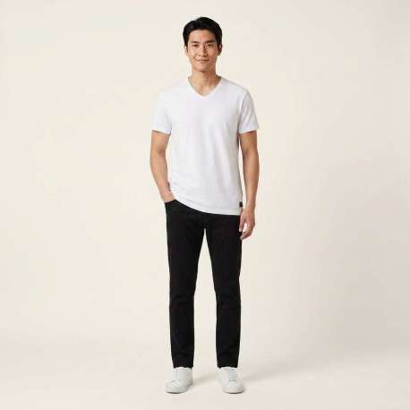 T-shirt en coton blanc uni avec une coupe droite et un col v - Image 6