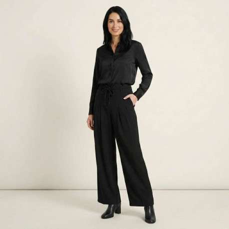 Pantalon noir uni avec une coupe bootcut et une ceinture à la taille - Image 5