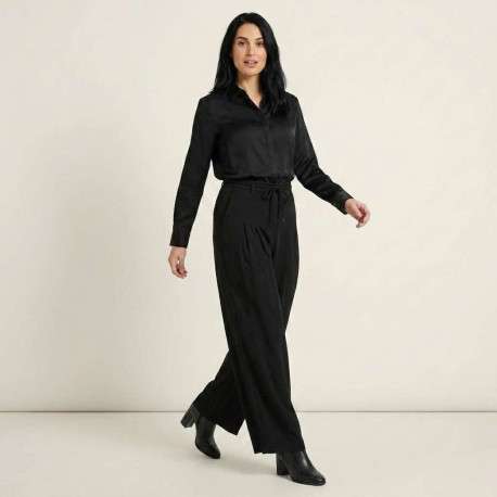 Pantalon noir uni avec une coupe bootcut et une ceinture à la taille - Image 6