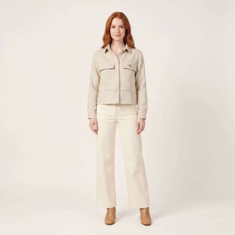 Veste beige unie pourvue d'une coupe droite et de manches longues - Image 4