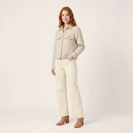 Veste beige unie pourvue d'une coupe droite et de manches longues - Image 5