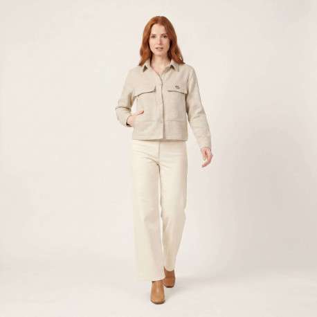 Veste beige unie pourvue d'une coupe droite et de manches longues - Image 6