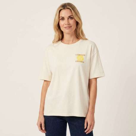 T-shirt en coton écru uni pourvu d'une coupe ample et d'un col rond - Image 6