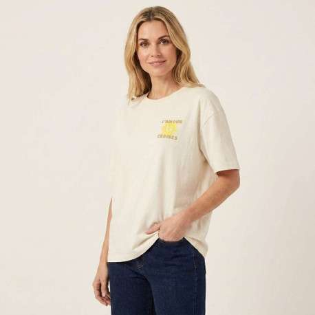T-shirt en coton écru uni pourvu d'une coupe ample et d'un col rond - Image 7