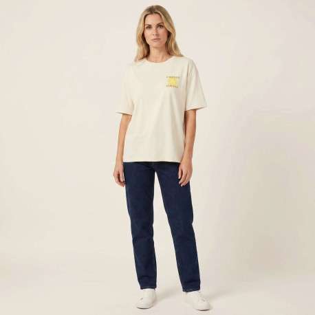 T-shirt en coton écru uni pourvu d'une coupe ample et d'un col rond - Image 8