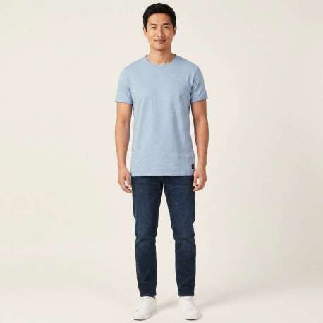 T-shirt en coton bleu uni pourvu d'une coupe droite et d'un col rond - Image 4
