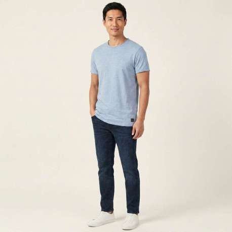 T-shirt en coton bleu uni pourvu d'une coupe droite et d'un col rond - Image 5