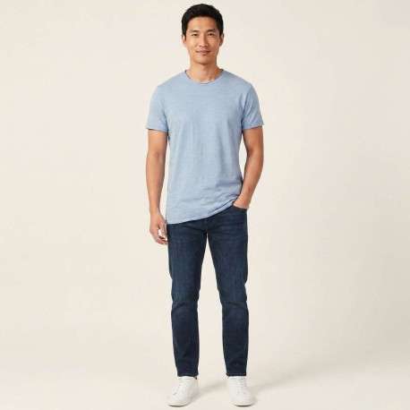 T-shirt en coton bleu uni pourvu d'une coupe droite et d'un col rond - Image 6
