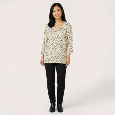 Pull motif léopard à coupe droite pourvu d'un col v et de manches longues - Image 3