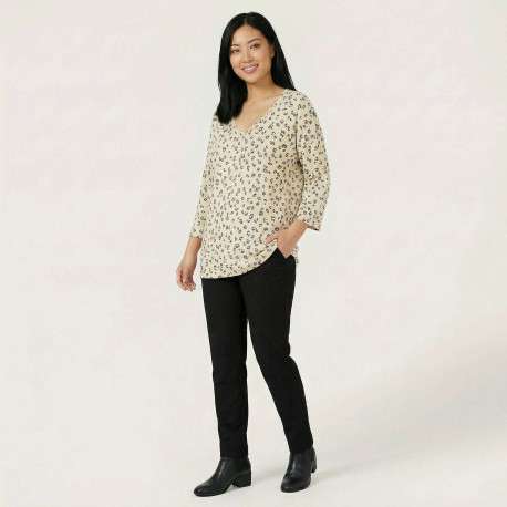 Pull motif léopard à coupe droite pourvu d'un col v et de manches longues - Image 4